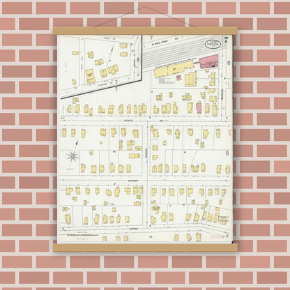 Old map wall art mockup — magnetic wood frame on brick wall — Sanborn Fire Insurance Map from Oneida, Madison County, New York (1899), Sheet #0007