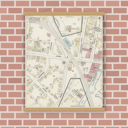 Old map wall art mockup — magnetic wood frame on brick wall — Sanborn Fire Insurance Map from Rome, Oneida County, New York (1884), Sheet #0005