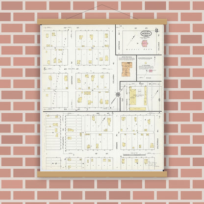 Old map wall art mockup — magnetic wood frame on brick wall — Sanborn Fire Insurance Map from Morris, Stevens County, Minnesota (1915), Sheet #0008