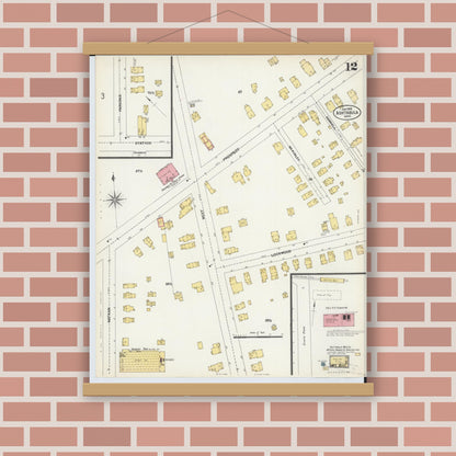 Old map wall art mockup — magnetic wood frame on brick wall — Sanborn Fire Insurance Map from Ashtabula, Ashtabula County, Ohio (1903), Sheet #0012