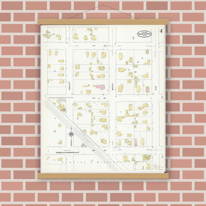 Old map wall art mockup — magnetic wood frame on brick wall — Sanborn Fire Insurance Map from Sauk Centre, Stearns County, Minnesota (1909), Sheet #0004