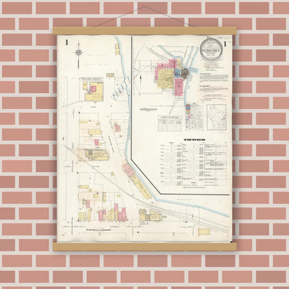 Old map wall art mockup — magnetic wood frame on brick wall — Sanborn Fire Insurance Map from Kewaunee, Kewaunee County, Wisconsin (1941) - Complete Map Set