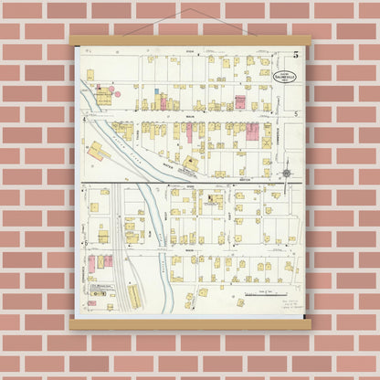 Old map wall art mockup — magnetic wood frame on brick wall — Sanborn Fire Insurance Map from Salineville, Columbiana County, Ohio (1911), Sheet #0005