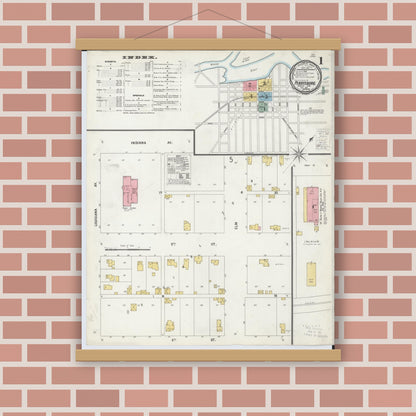 Old map wall art mockup — magnetic wood frame on brick wall — Sanborn Fire Insurance Map from Perrysburg, Wood County, Ohio (1900) - Complete Map Set