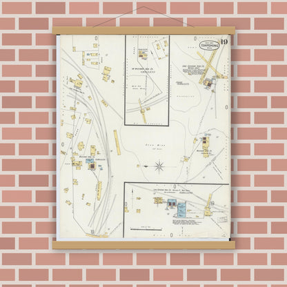 Old map wall art mockup — magnetic wood frame on brick wall — Sanborn Fire Insurance Map from Ishpeming, Marquette County, Michigan (1897), Sheet #0019