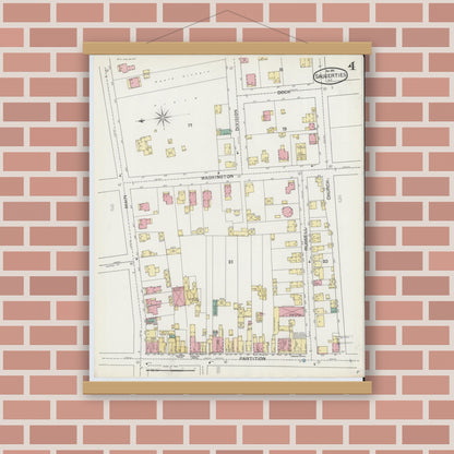 Old map wall art mockup — magnetic wood frame on brick wall — Sanborn Fire Insurance Map from Saugerties, Ulster County, New York (1892), Sheet #0004