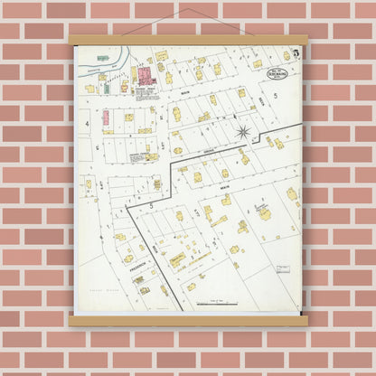 Old map wall art mockup — magnetic wood frame on brick wall — Sanborn Fire Insurance Map from Sebewaing, Huron County, Michigan (1901), Sheet #0005