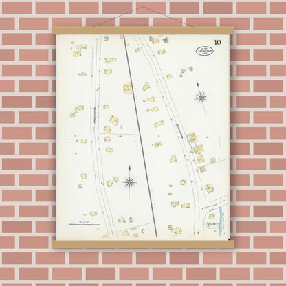 Old map wall art mockup — magnetic wood frame on brick wall — Sanborn Fire Insurance Map from Abington, Plymouth County, Massachusetts (1907), Sheet #0010