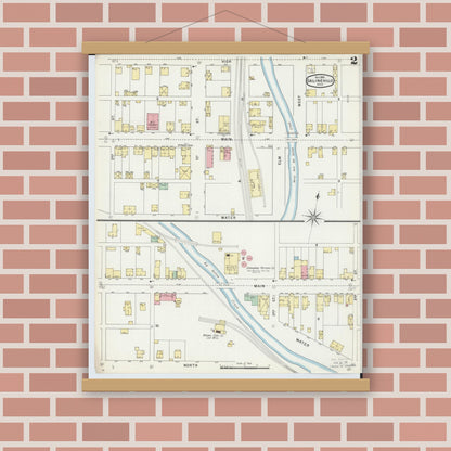Old map wall art mockup — magnetic wood frame on brick wall — Sanborn Fire Insurance Map from Salineville, Columbiana County, Ohio (1895), Sheet #0002
