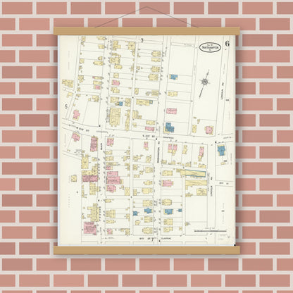 Old map wall art mockup — magnetic wood frame on brick wall — Sanborn Fire Insurance Map from Northampton, Northampton County, Pennsylvania (1911), Sheet #0006