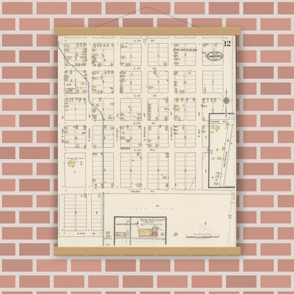 Old map wall art mockup — magnetic wood frame on brick wall — Sanborn Fire Insurance Map from Sanford, Seminole County, Florida (1922), Sheet #0012