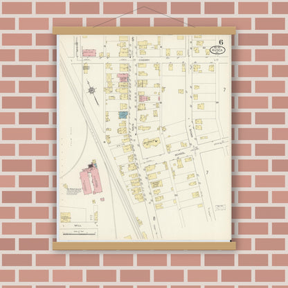 Old map wall art mockup — magnetic wood frame on brick wall — Sanborn Fire Insurance Map from Avoca, Luzerne County, Pennsylvania (1913), Sheet #0006