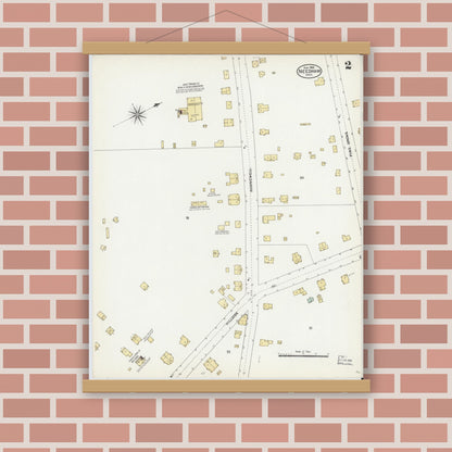 Old map wall art mockup — magnetic wood frame on brick wall — Sanborn Fire Insurance Map from Needham, Norfolk County, Massachusetts (1906), Sheet #0002
