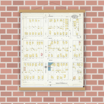 Old map wall art mockup — magnetic wood frame on brick wall — Sanborn Fire Insurance Map from Wyandotte, Wayne County, Michigan (1912), Sheet #0007