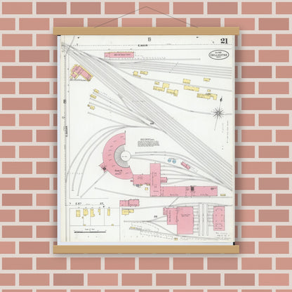 Old map wall art mockup — magnetic wood frame on brick wall — Sanborn Fire Insurance Map from Chillicothe, Ross County, Ohio (1900), Sheet #0021