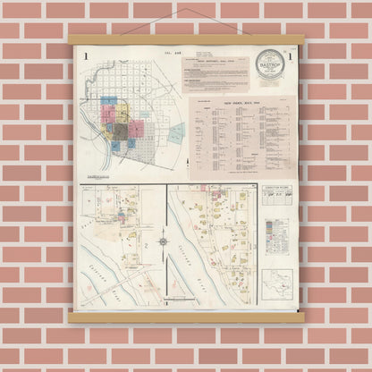 Old map wall art mockup — magnetic wood frame on brick wall — Sanborn Fire Insurance Map from Bastrop, Bastrop County, Texas (1944) - Complete Map Set