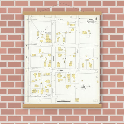Old map wall art mockup — magnetic wood frame on brick wall — Sanborn Fire Insurance Map from Palatka, Putnam County, Florida (1909), Sheet #0005