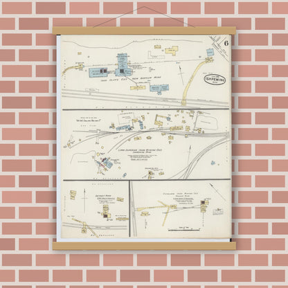 Old map wall art mockup — magnetic wood frame on brick wall — Sanborn Fire Insurance Map from Ishpeming, Marquette County, Michigan (1888), Sheet #0006