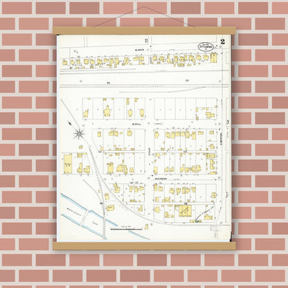 Old map wall art mockup — magnetic wood frame on brick wall — Sanborn Fire Insurance Map from Ottumwa, Wapello County, Iowa (1902), Sheet #0002