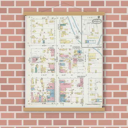 Old map wall art mockup — magnetic wood frame on brick wall — Sanborn Fire Insurance Map from Faribault, Rice County, Minnesota (1893), Sheet #0002