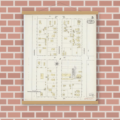 Old map wall art mockup — magnetic wood frame on brick wall — Sanborn Fire Insurance Map from Gilroy, Santa Clara County, California (1886), Sheet #0005
