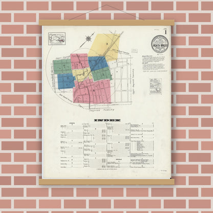 Old map wall art mockup — magnetic wood frame on brick wall — Sanborn Fire Insurance Map from North Wales, Montgomery County, Pennsylvania (1921) - Complete Map Set