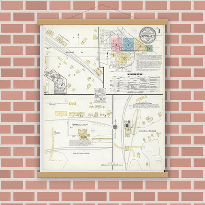 Old map wall art mockup — magnetic wood frame on brick wall — Sanborn Fire Insurance Map from Crystal Falls, Iron County, Michigan (1914), Sheet #0001