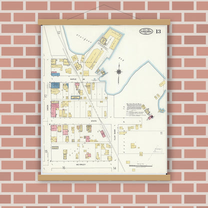 Old map wall art mockup — magnetic wood frame on brick wall — Sanborn Fire Insurance Map from Sturgeon Bay, Door County, Wisconsin (1919), Sheet #0013