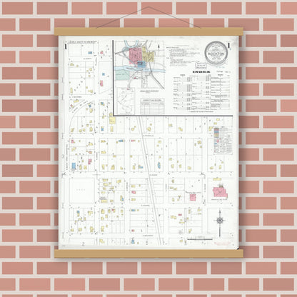Old map wall art mockup — magnetic wood frame on brick wall — Sanborn Fire Insurance Map from Rockton, Winnebago County, Illinois (1939) - Complete Map Set