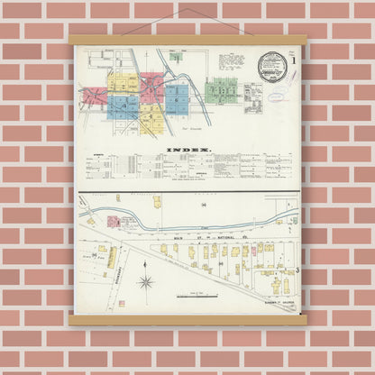 Old map wall art mockup — magnetic wood frame on brick wall — Sanborn Fire Insurance Map from Cambridge City, Wayne County, Indiana (1898) - Complete Map Set