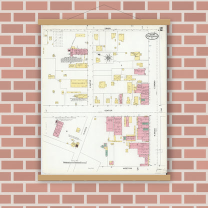 Old map wall art mockup — magnetic wood frame on brick wall — Sanborn Fire Insurance Map from Statesville, Iredell County, North Carolina (1905), Sheet #0002