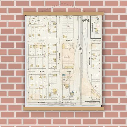 Old map wall art mockup — magnetic wood frame on brick wall — Sanborn Fire Insurance Map from Paxton, Ford County, Illinois (1932), Sheet #0002