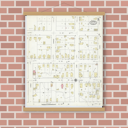 Old map wall art mockup — magnetic wood frame on brick wall — Sanborn Fire Insurance Map from Niles, Berrien County, Michigan (1914), Sheet #0005