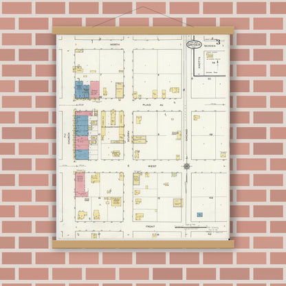 Old map wall art mockup — magnetic wood frame on brick wall — Sanborn Fire Insurance Map from Snyder, Scurry County, Texas (1920), Sheet #0003
