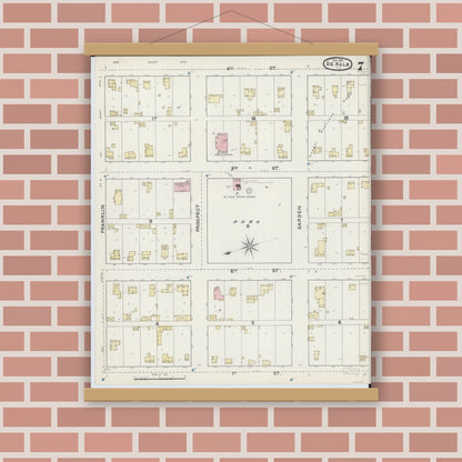 Old map wall art mockup — magnetic wood frame on brick wall — Sanborn Fire Insurance Map from De Kalb, De Kalb County, Illinois (1891), Sheet #0007