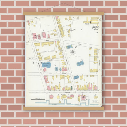 Old map wall art mockup — magnetic wood frame on brick wall — Sanborn Fire Insurance Map from Bristol, Bucks County, Pennsylvania (1903), Sheet #0004