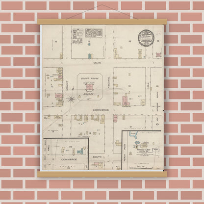 Old map wall art mockup — magnetic wood frame on brick wall — Sanborn Fire Insurance Map from Fairfield, Freestone County, Texas (1885), Sheet #0001