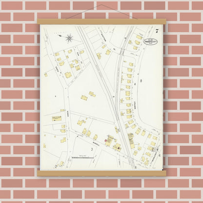 Old map wall art mockup — magnetic wood frame on brick wall — Sanborn Fire Insurance Map from Swampscott, Essex County, Massachusetts (1907), Sheet #0007