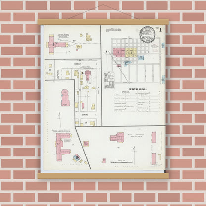 Old map wall art mockup — magnetic wood frame on brick wall — Sanborn Fire Insurance Map from Oxford, Butler County, Ohio (1892) - Complete Map Set
