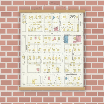 Old map wall art mockup — magnetic wood frame on brick wall — Sanborn Fire Insurance Map from Berne, Adams County, Indiana (1919), Sheet #0004