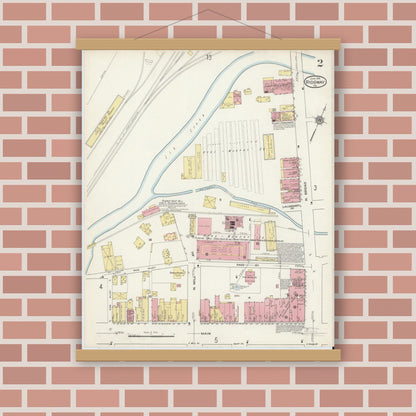 Old map wall art mockup — magnetic wood frame on brick wall — Sanborn Fire Insurance Map from Ridgway, Elk County, Pennsylvania (1915), Sheet #0002