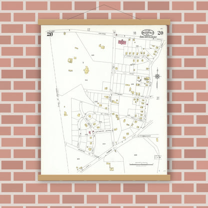 Old map wall art mockup — magnetic wood frame on brick wall — Sanborn Fire Insurance Map from Wakefield, Middlesex County, Massachusetts (1923), Sheet #0020