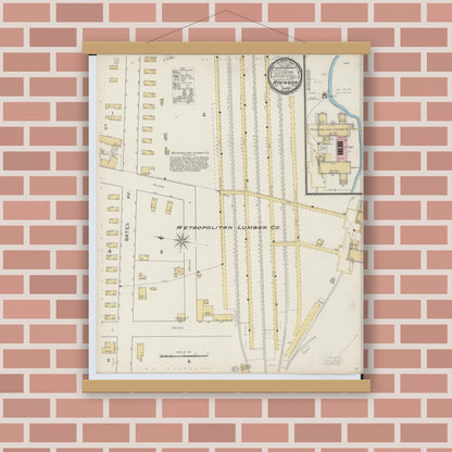 Old map wall art mockup — magnetic wood frame on brick wall — Sanborn Fire Insurance Map from Atkinson, Iron County, Michigan (1893), Sheet #0001