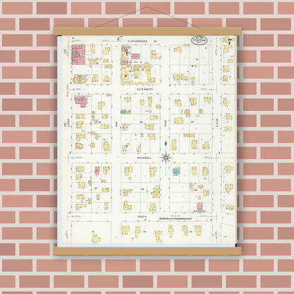 Old map wall art mockup — magnetic wood frame on brick wall — Sanborn Fire Insurance Map from Fenton, Genesee County, Michigan (1908), Sheet #0007