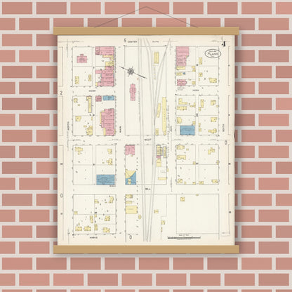 Old map wall art mockup — magnetic wood frame on brick wall — Sanborn Fire Insurance Map from Plano, Kendall County, Illinois (1921), Sheet #0004