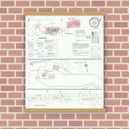 Old map wall art mockup — magnetic wood frame on brick wall — Sanborn Fire Insurance Map from Tower, Saint Louis County, Minnesota (1937) - Complete Map Set