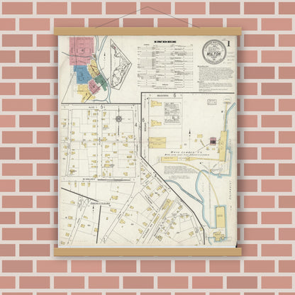 Old map wall art mockup — magnetic wood frame on brick wall — Sanborn Fire Insurance Map from Milton, Santa Rosa County, Florida (1917) - Complete Map Set