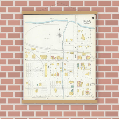 Old map wall art mockup — magnetic wood frame on brick wall — Sanborn Fire Insurance Map from Neillsville, Clark County, Wisconsin (1903), Sheet #0003