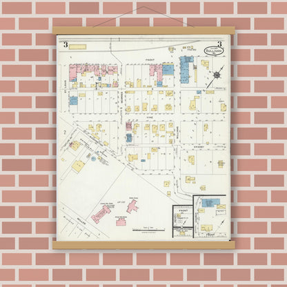 Old map wall art mockup — magnetic wood frame on brick wall — Sanborn Fire Insurance Map from Sullivan, Franklin County, Missouri (1924), Sheet #0003