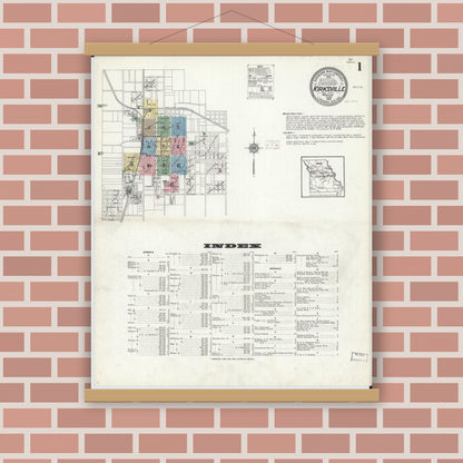 Old map wall art mockup — magnetic wood frame on brick wall — Sanborn Fire Insurance Map from Kirksville, Adair County, Missouri (1914) - Complete Map Set